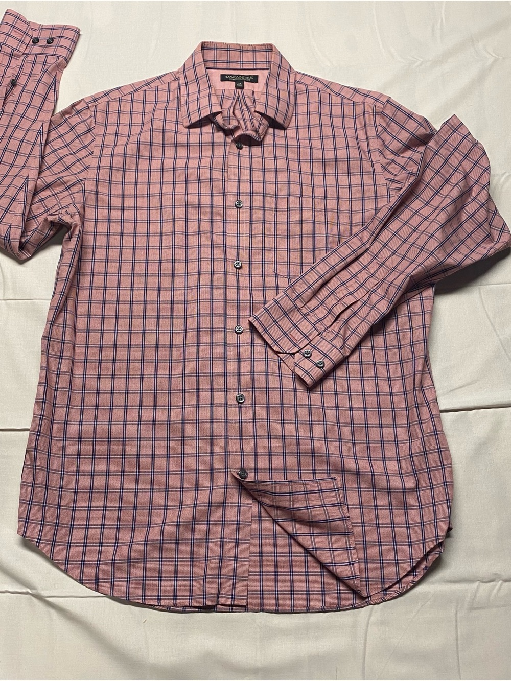 Banana Republic Pink Plaid Dress Shirt with Navy Grid